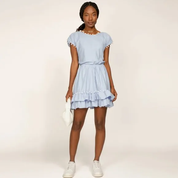 NEW Peixoto Nissi Pom Pom Blue White Dress Size XS