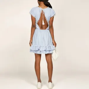 NEW Peixoto Nissi Pom Pom Blue White Dress Size XS