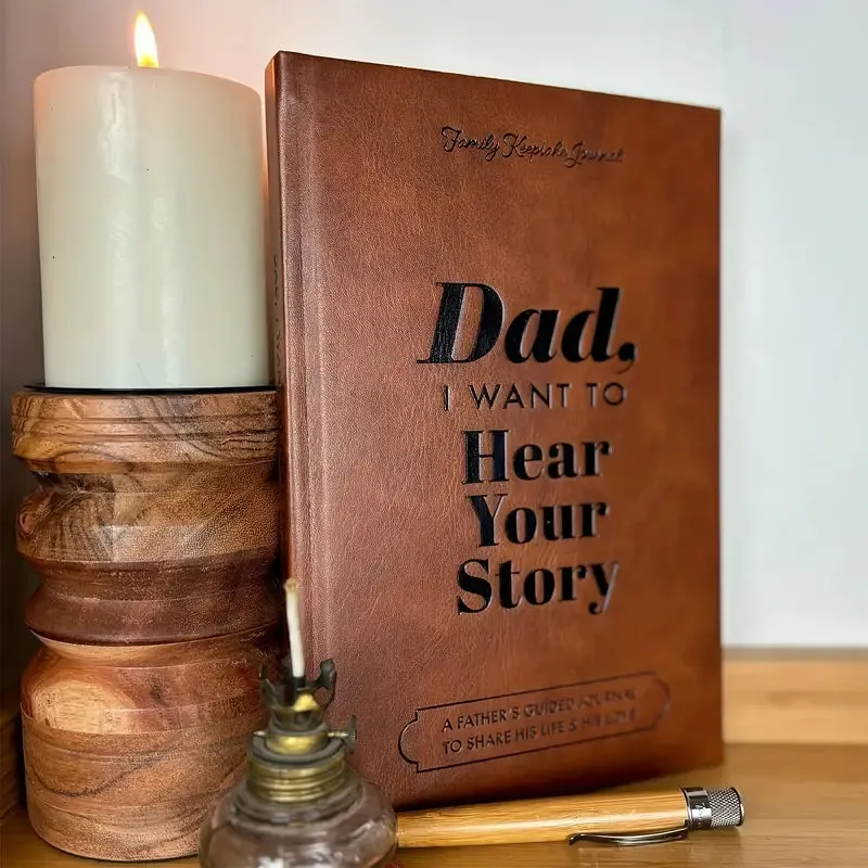 NEW Retails $40 Dad I Want to Hear Your Story Journal - Minimalist Leather-Bound Notebook with Ribbon Bookmark, Premium Paper Writing Diary, Ideal for Father's Memoir and Keepsake, Suitable for Ages 14 