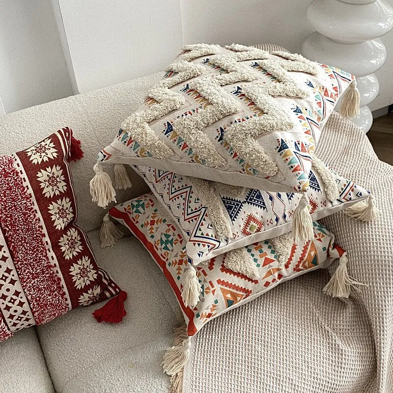 New Tufted Linen Printed Pillowcase Cover Bohemian Ethnic Style Famous Hotel Decorative Cushion