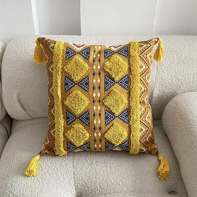 New Tufted Linen Printed Pillowcase Cover Bohemian Ethnic Style Famous Hotel Decorative Cushion
