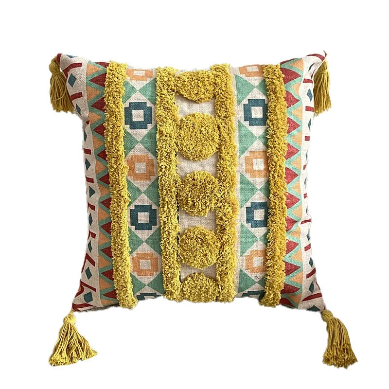 New Tufted Linen Printed Pillowcase Cover Bohemian Ethnic Style Famous Hotel Decorative Cushion
