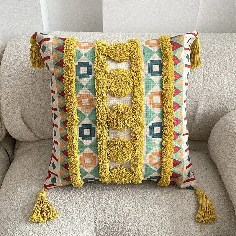 New Tufted Linen Printed Pillowcase Cover Bohemian Ethnic Style Famous Hotel Decorative Cushion