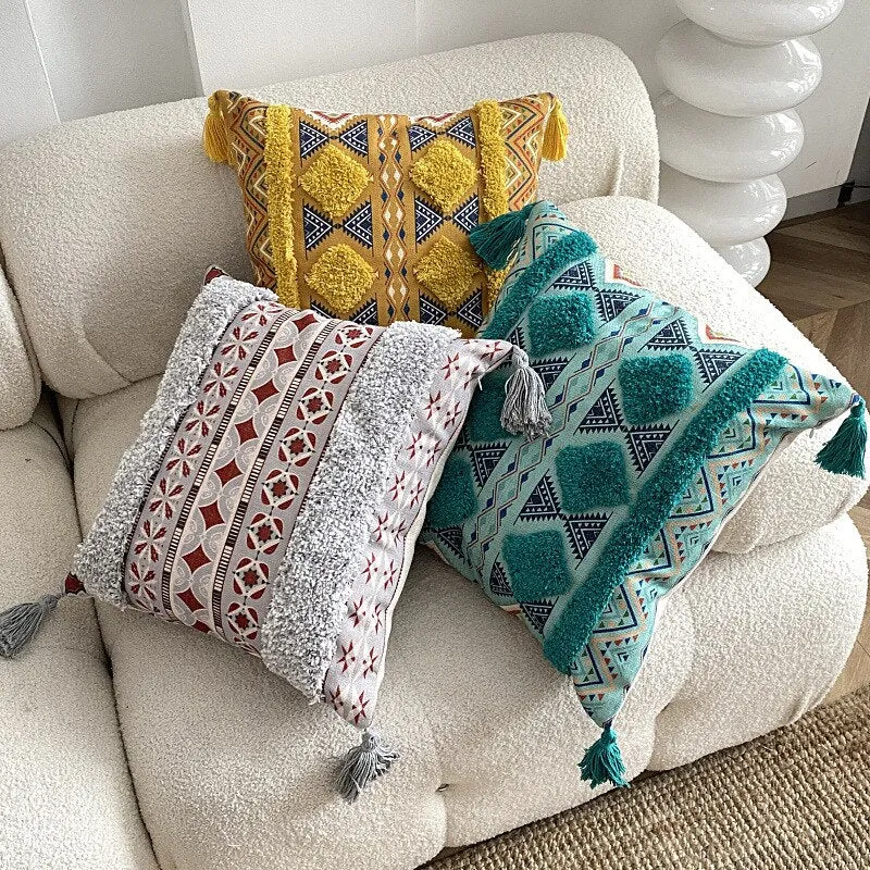 New Tufted Linen Printed Pillowcase Cover Bohemian Ethnic Style Famous Hotel Decorative Cushion