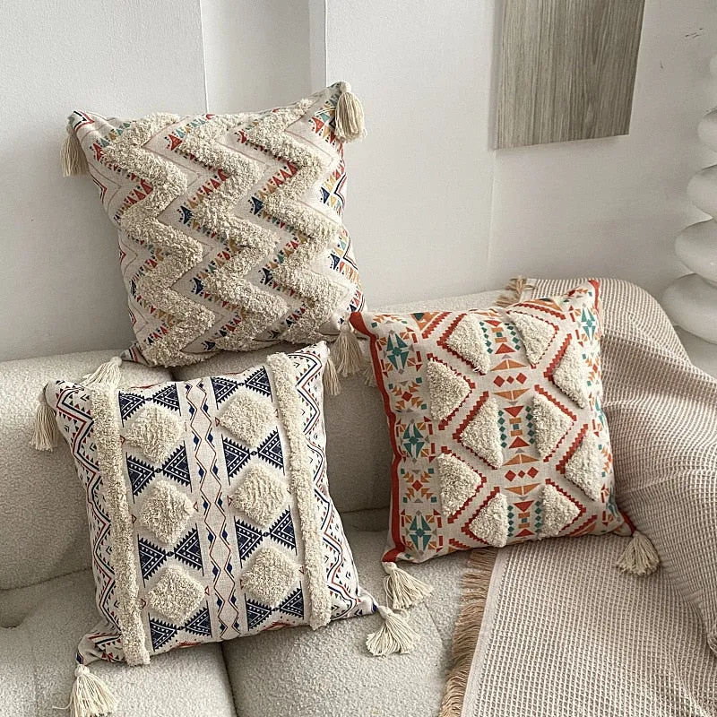 New Tufted Linen Printed Pillowcase Cover Bohemian Ethnic Style Famous Hotel Decorative Cushion