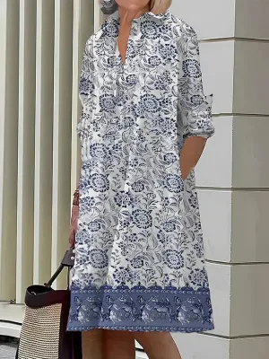 New Women's Floral Print Mid-Length Sleeve Shirt Bohemian Dress Sz XL Retails $65 