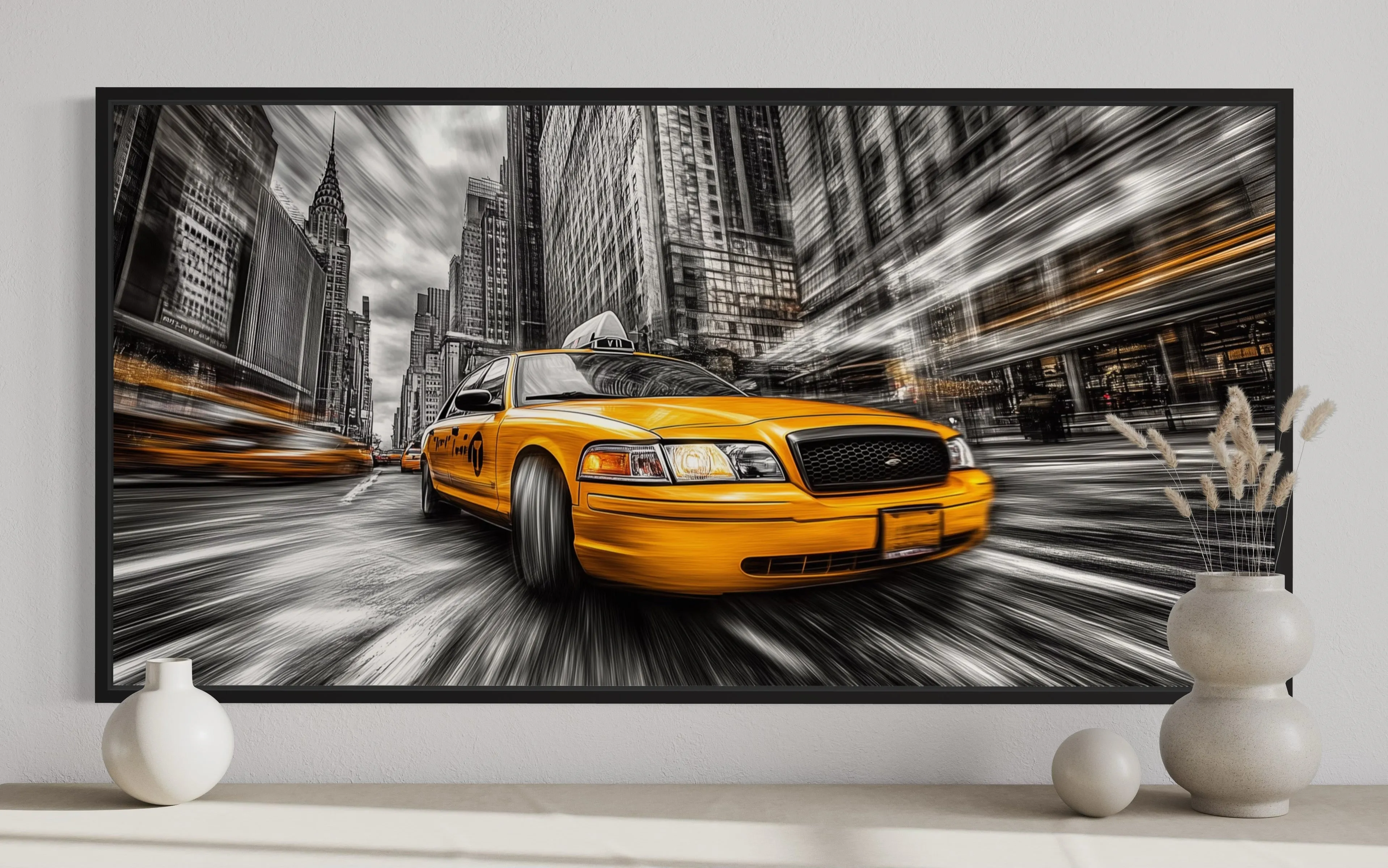 New York City Yellow Taxi Graffiti Style Canvas Wall Art