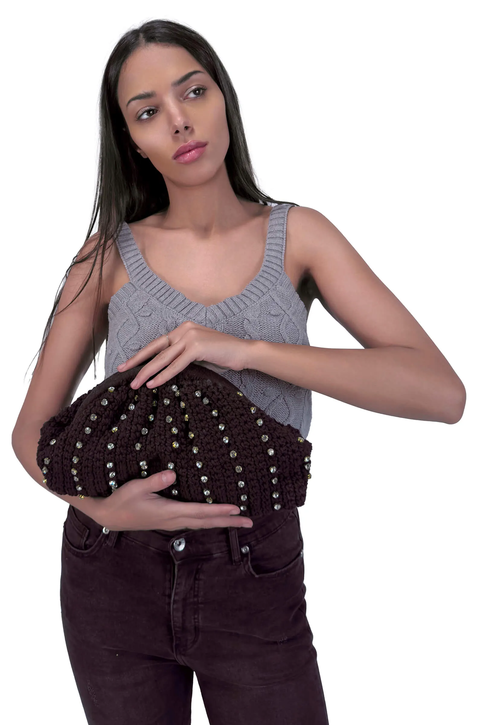 Noir Sophia Embellished Frame Clutch