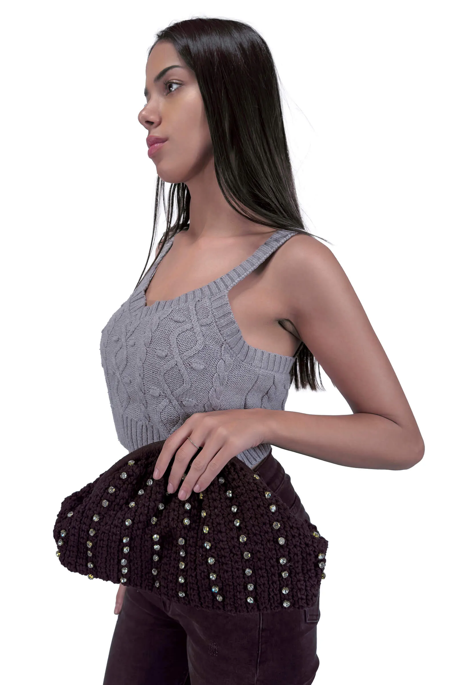 Noir Sophia Embellished Frame Clutch