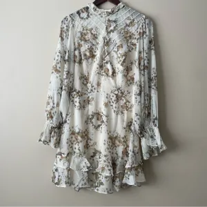 NWT PETAL &amp; PUP Floral Ruffle Long Sleeve High Neck Mini Dress