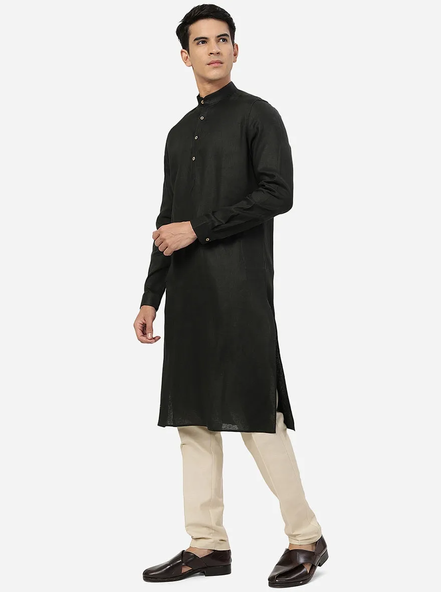 Olive Green Solid Regular Fit Modi Kurta | JadeBlue