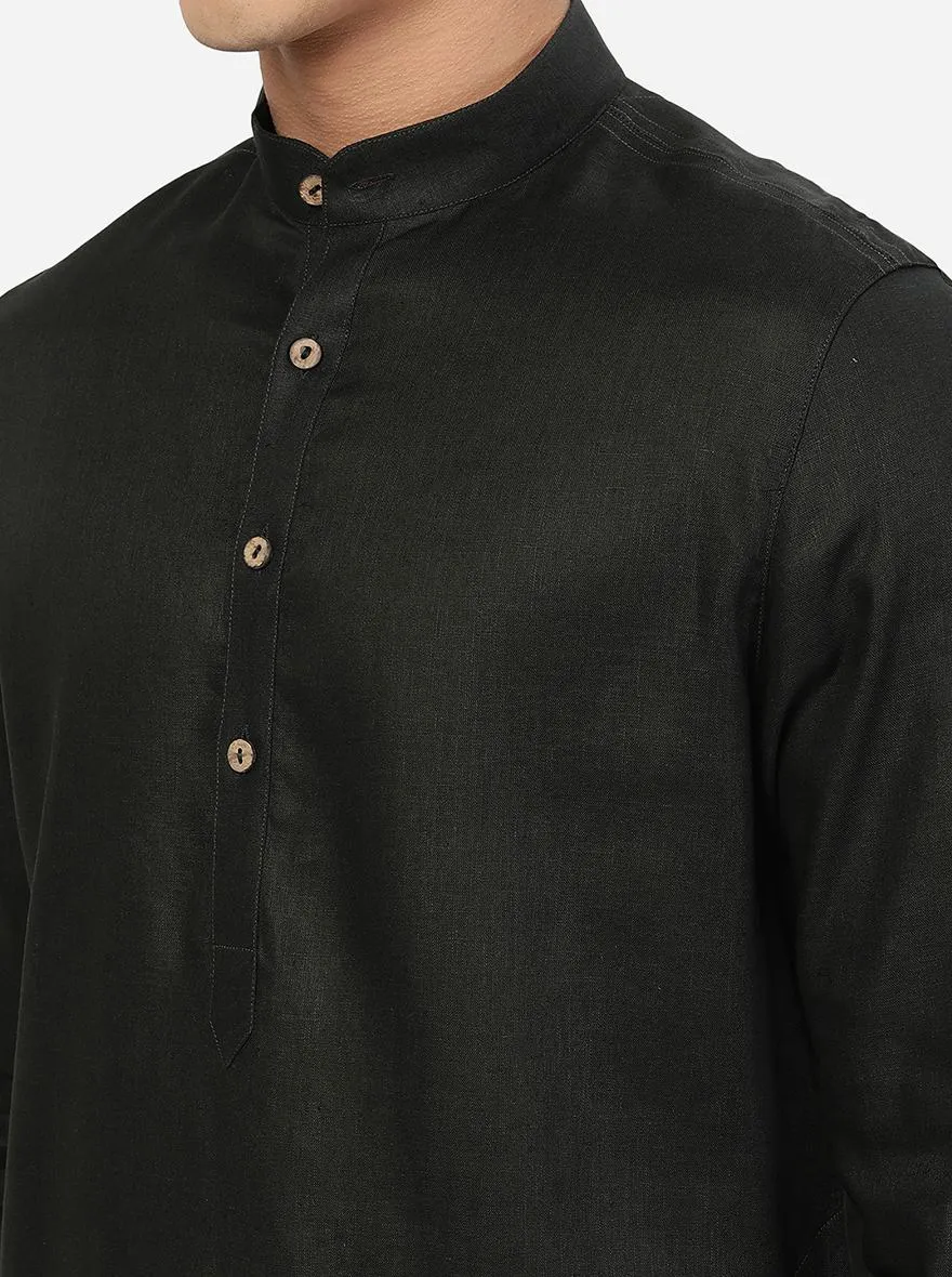 Olive Green Solid Regular Fit Modi Kurta | JadeBlue