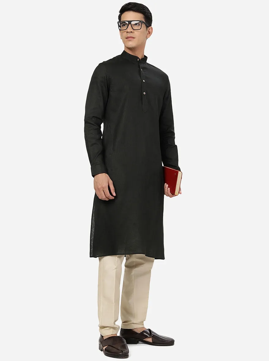 Olive Green Solid Regular Fit Modi Kurta | JadeBlue