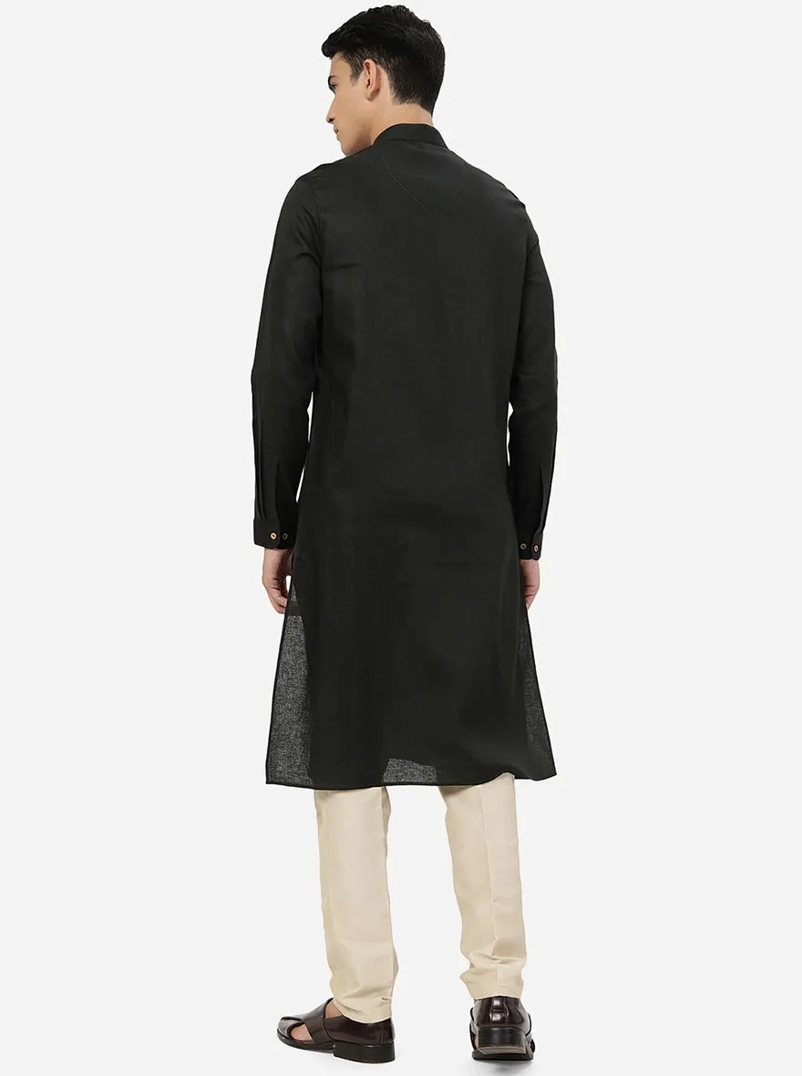 Olive Green Solid Regular Fit Modi Kurta | JadeBlue