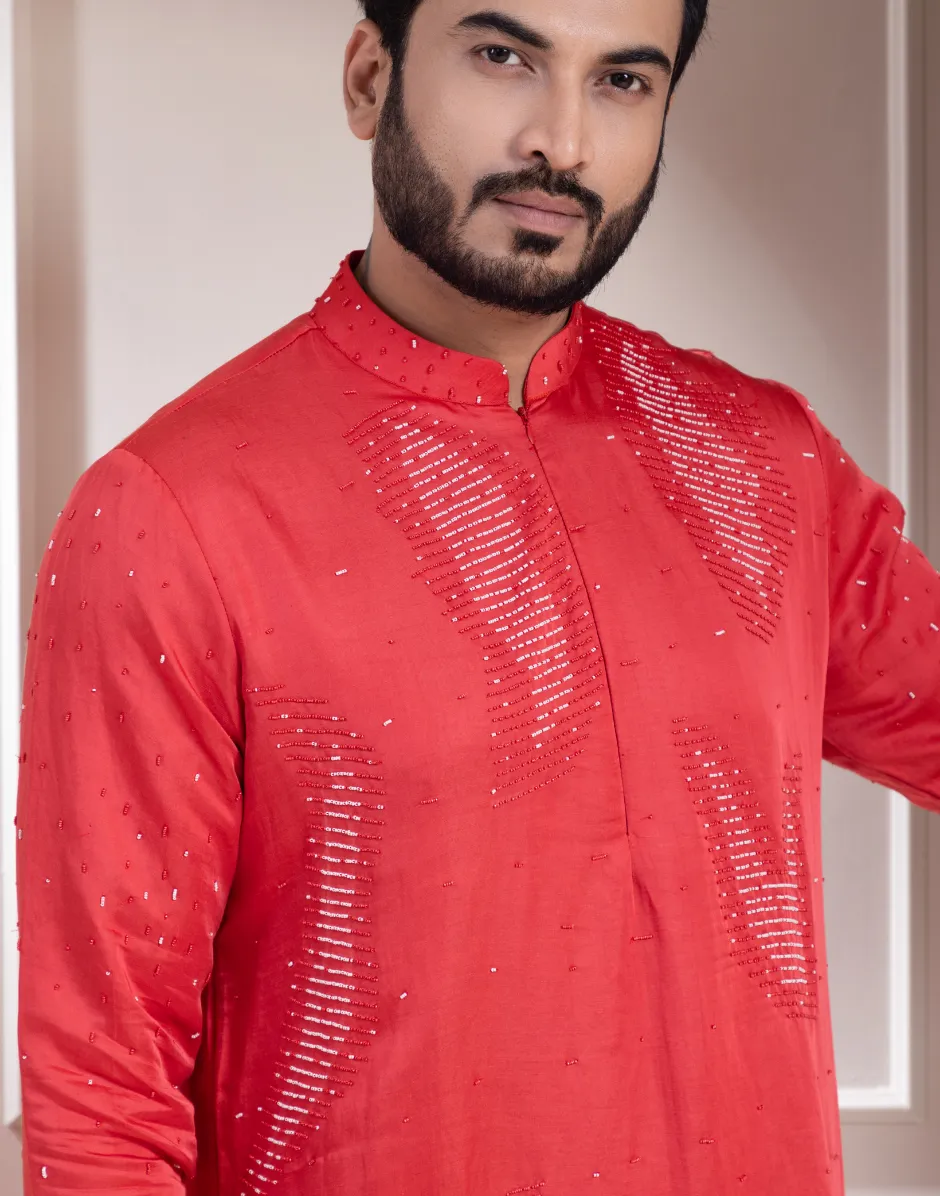 Onyx Rust Embroidered Kurta Ensemble Fusion of Tradition and Modern Elegance
