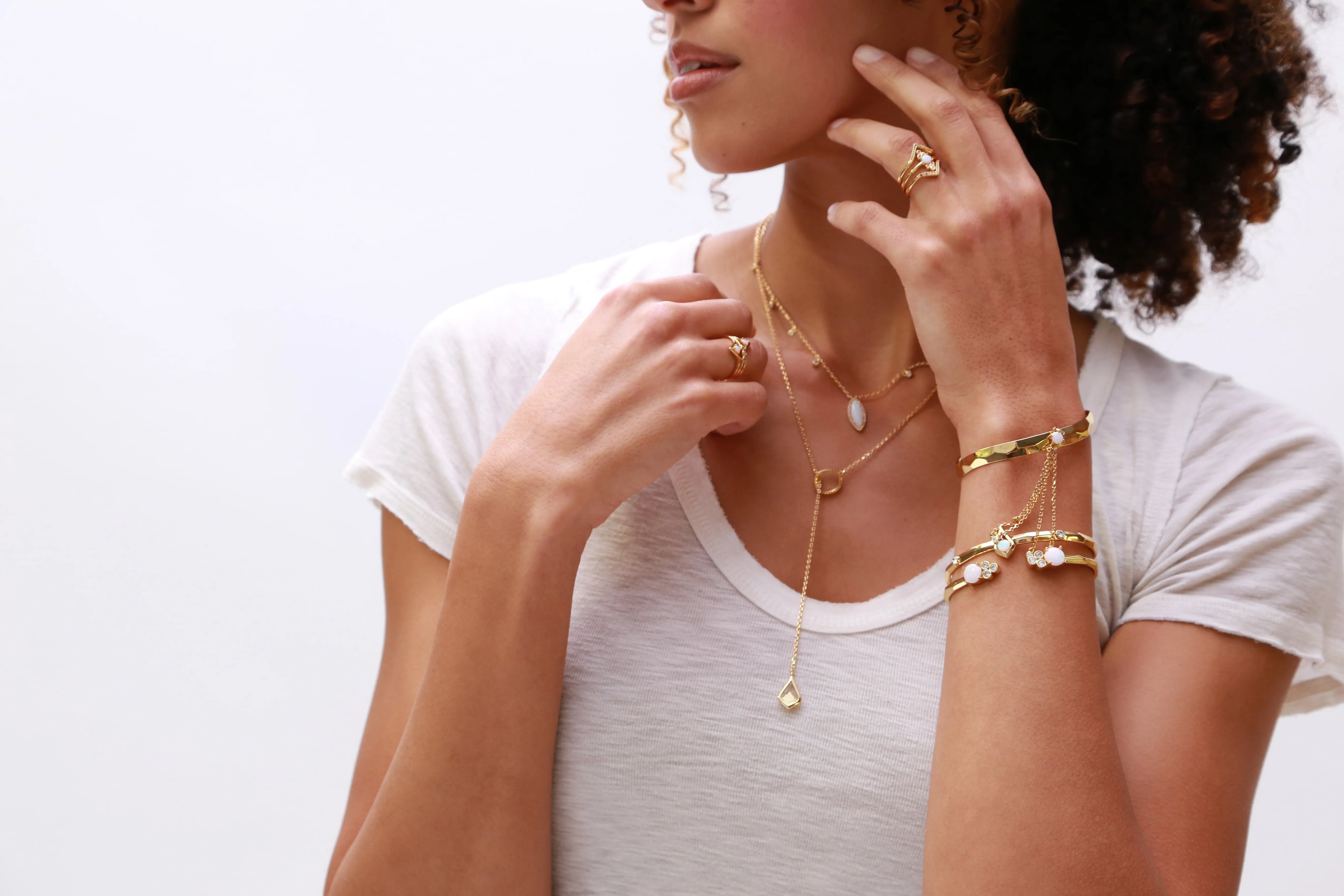 Ophelia Opal & Chain Tassel Gold Cuff Bracelet