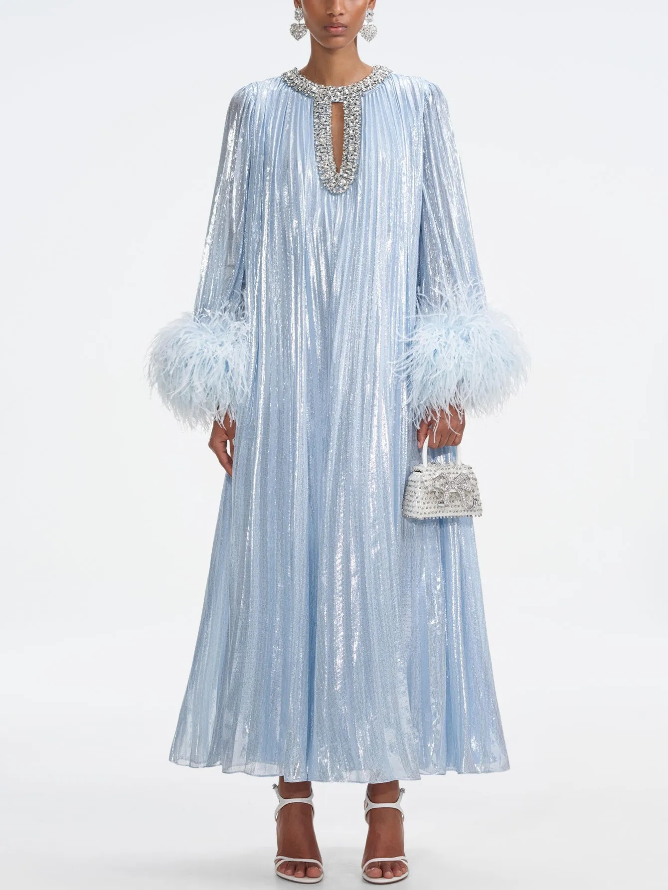 OPHELIA - Sparkling Feather Cuff Evening Gown