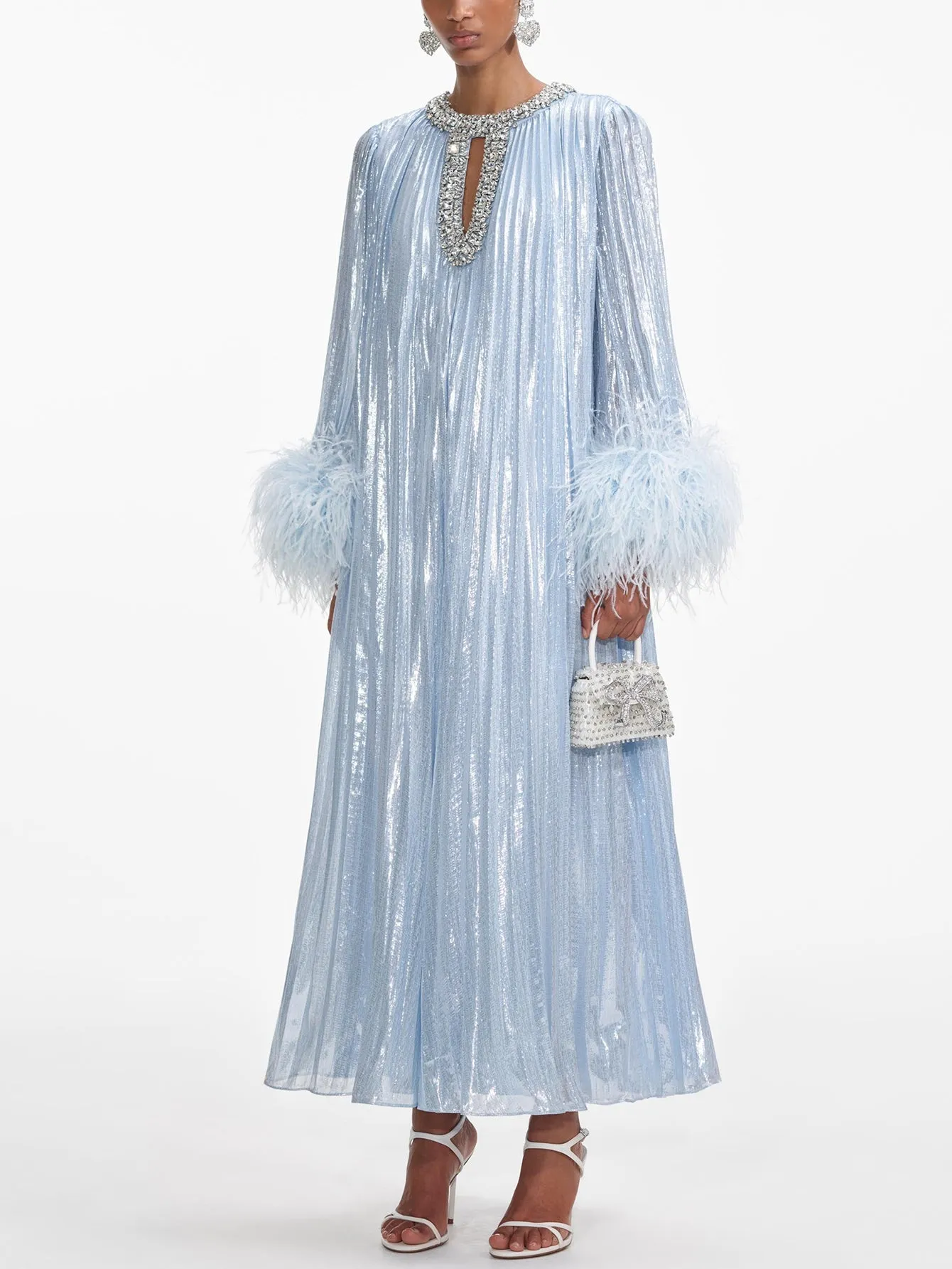 OPHELIA - Sparkling Feather Cuff Evening Gown