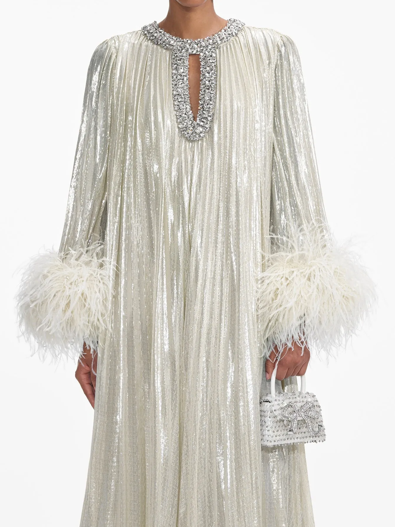 OPHELIA - Sparkling Feather Cuff Evening Gown
