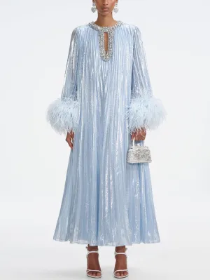 OPHELIA - Sparkling Feather Cuff Evening Gown