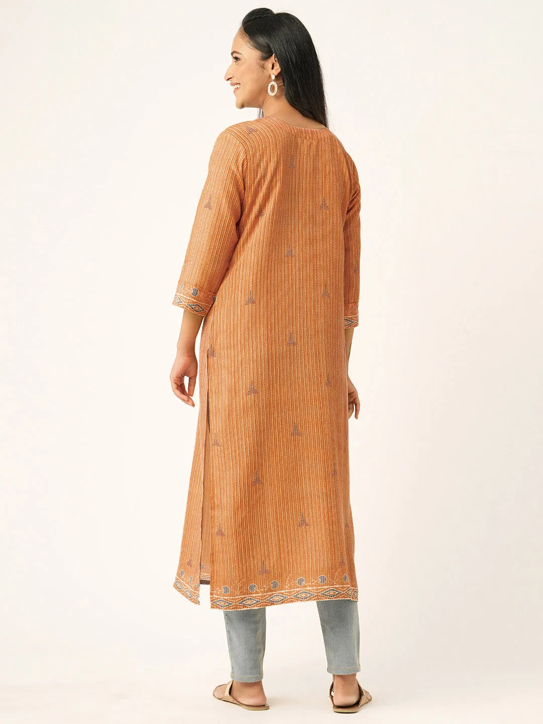 Orange Comfort Fit Cotton Kurta for Women Online in India - Zola