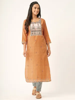 Orange Comfort Fit Cotton Kurta for Women Online in India - Zola