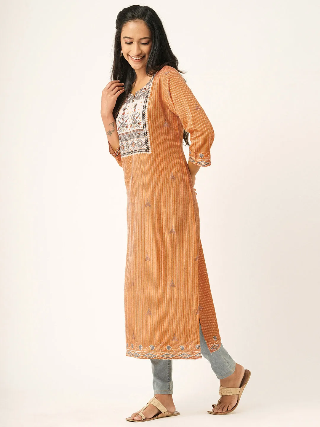 Orange Comfort Fit Cotton Kurta for Women Online in India - Zola