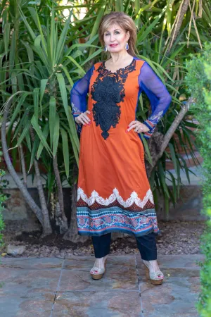 Orange Cotton Salwar Kameez - Suit