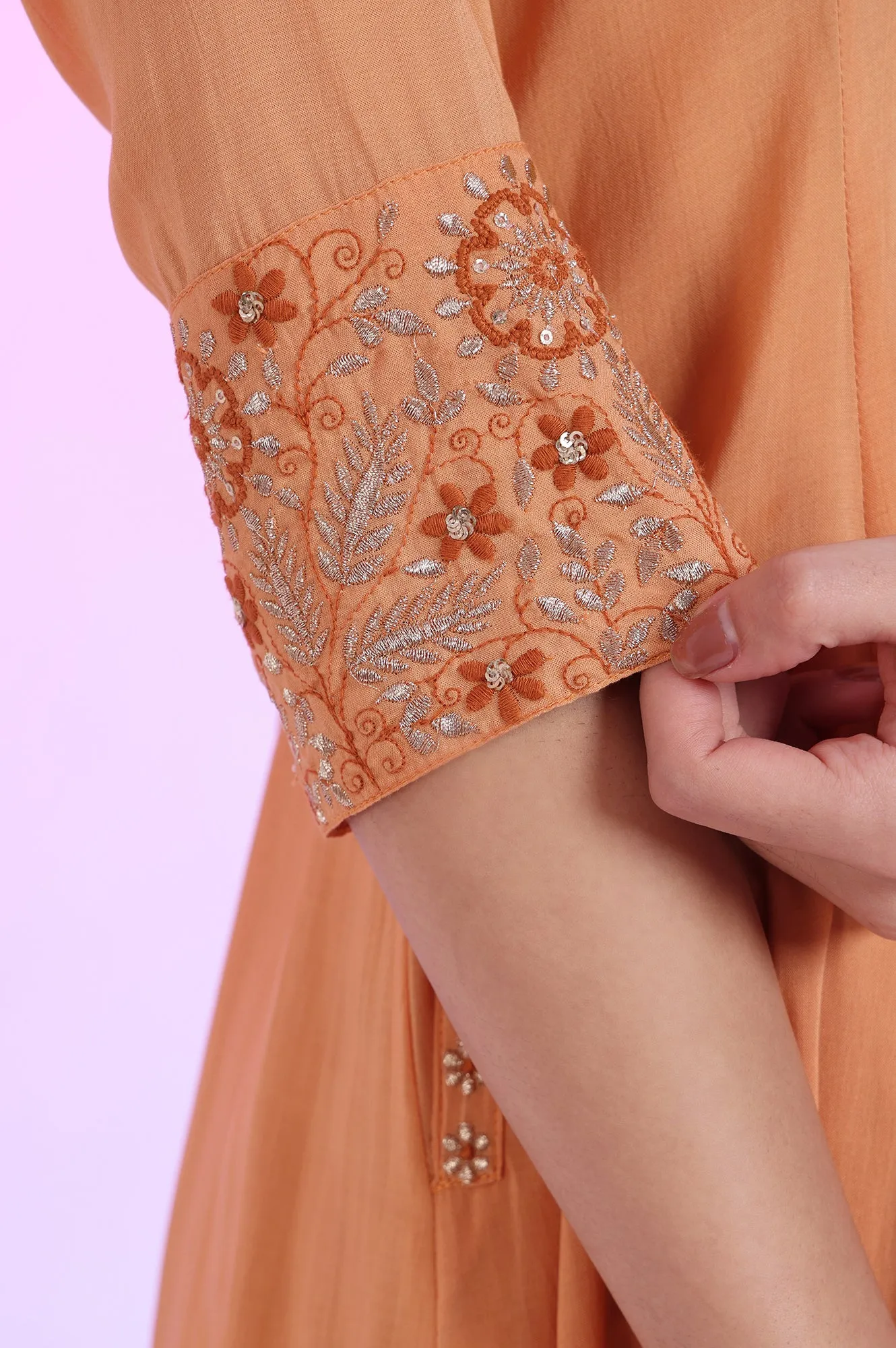 Orange Embroidered Anarkali with Palazzos & Dupatta Set