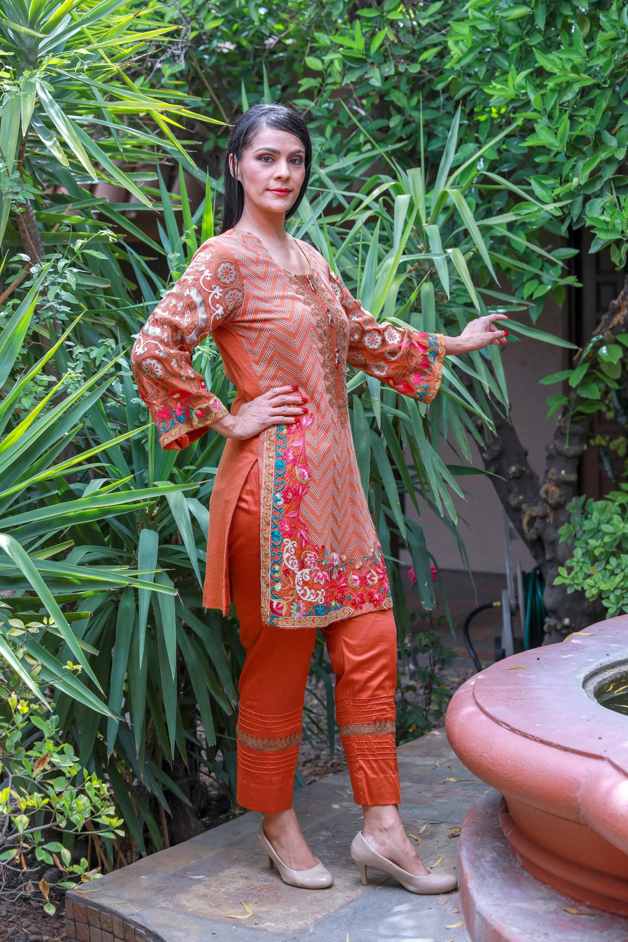 Orange Mysouri Cotton Net Suit - Salwar Kameez by Chaadi