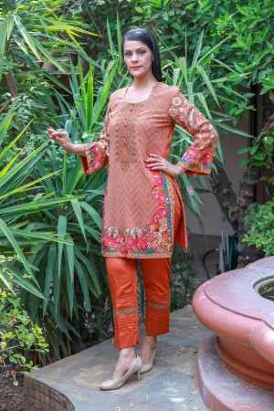 Orange Mysouri Cotton Net Suit - Salwar Kameez by Chaadi