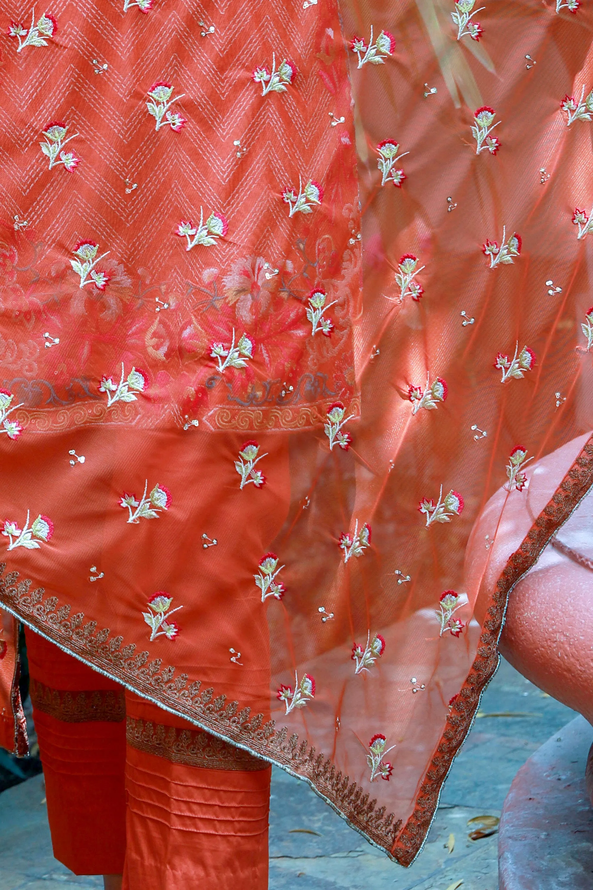 Orange Mysouri Cotton Net Suit - Salwar Kameez by Chaadi