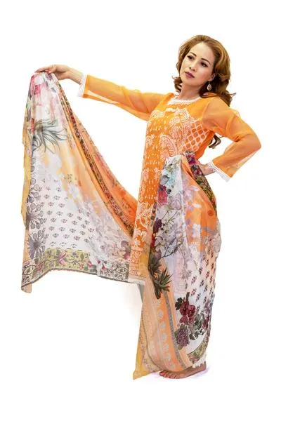 Orange Organza Salwar Kameez-Suit - Sobia Nazir Lawn 2019