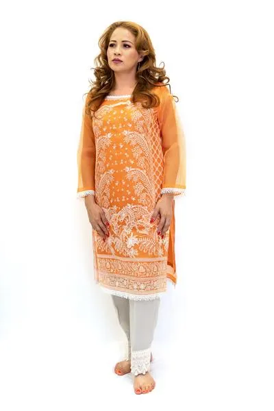 Orange Organza Salwar Kameez-Suit - Sobia Nazir Lawn 2019