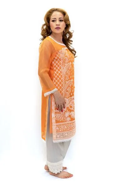 Orange Organza Salwar Kameez-Suit - Sobia Nazir Lawn 2019