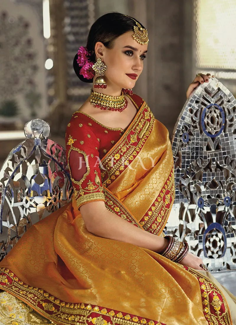 Orangish Yellow Dual Tone Silk Saree