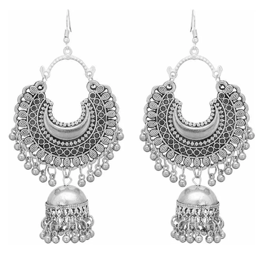 Oxidized Silver Tribal Jhumki