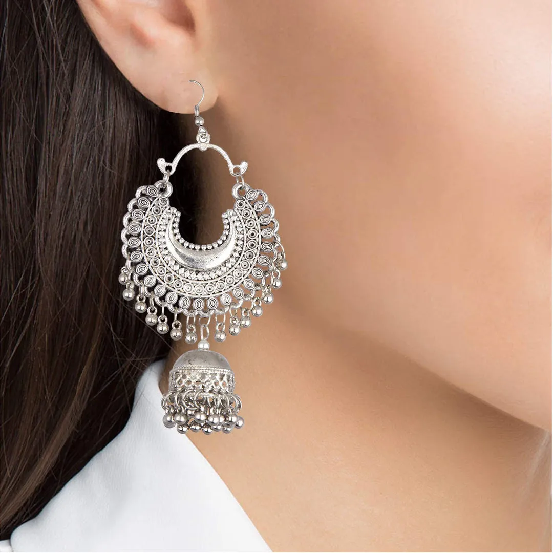 Oxidized Silver Tribal Jhumki