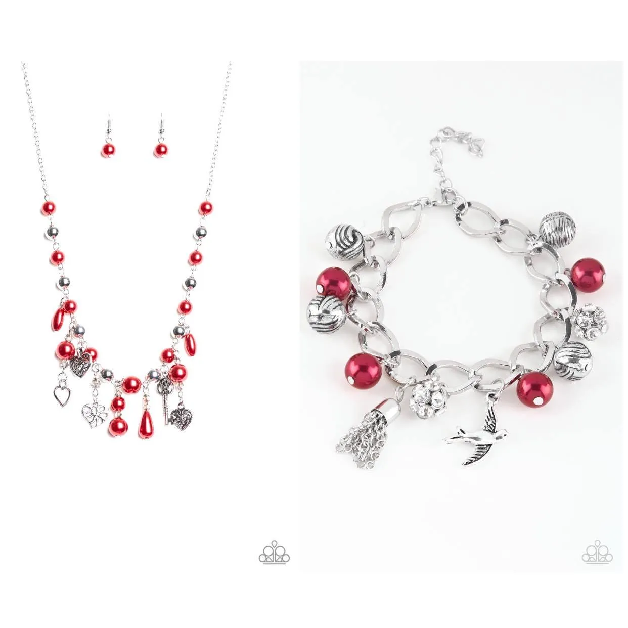 Paparazzi Renaissance Romance Necklace Red & Lady Love Dove Bracelet Red
