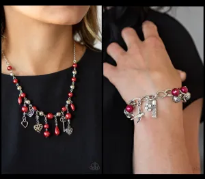 Paparazzi Renaissance Romance Necklace Red & Lady Love Dove Bracelet Red