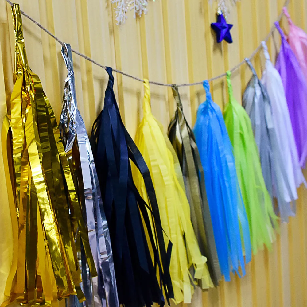Paper Tassel Assembled or DIY Tassel Garland Wedding Photo Backdrop Birthday Party Decorations 12" aluminum foil silver  1bag