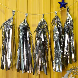 Paper Tassel Assembled or DIY Tassel Garland Wedding Photo Backdrop Birthday Party Decorations 12" aluminum foil silver  1bag