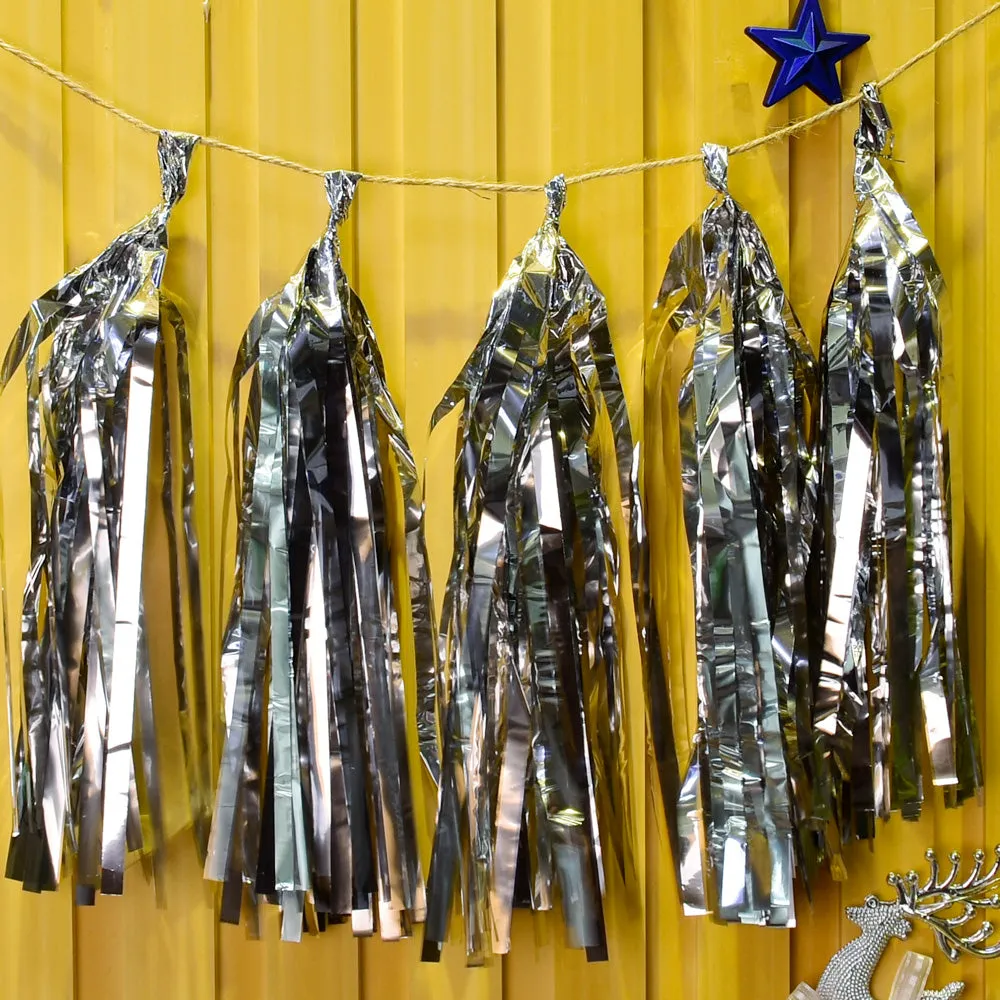 Paper Tassel Assembled or DIY Tassel Garland Wedding Photo Backdrop Birthday Party Decorations 12" aluminum foil silver  1bag