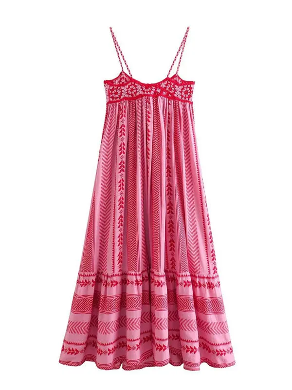 Patchwork Maxi Dress with Tassel Tie and Geometric Floral Print