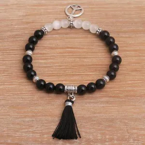 'Peace Balance' Onyx & Cat's Eye Beaded Stretch Charm Bracelet