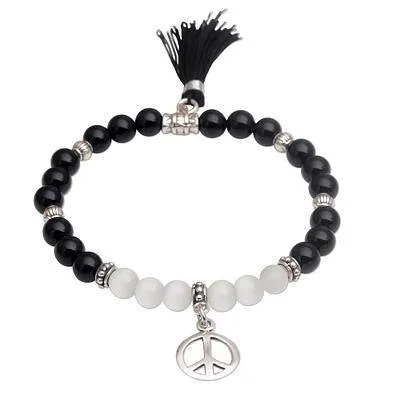'Peace Balance' Onyx & Cat's Eye Beaded Stretch Charm Bracelet