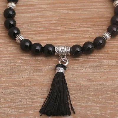 'Peace Balance' Onyx & Cat's Eye Beaded Stretch Charm Bracelet