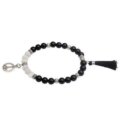'Peace Balance' Onyx & Cat's Eye Beaded Stretch Charm Bracelet