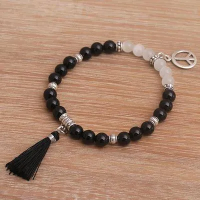 'Peace Balance' Onyx & Cat's Eye Beaded Stretch Charm Bracelet