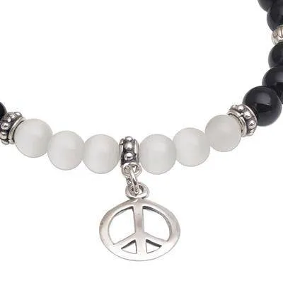 'Peace Balance' Onyx & Cat's Eye Beaded Stretch Charm Bracelet